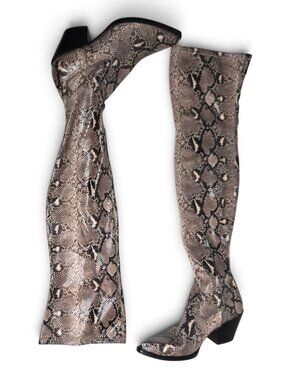 Dolce Vita Suri Over The Knee Boots Womens Faux Snakeskin Pull On Point Toe 8.5